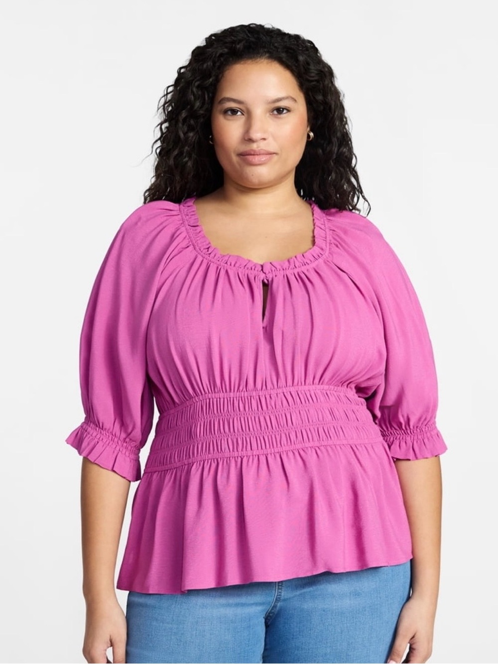 Terra & Sky Pink Smocked Peasant Blouse